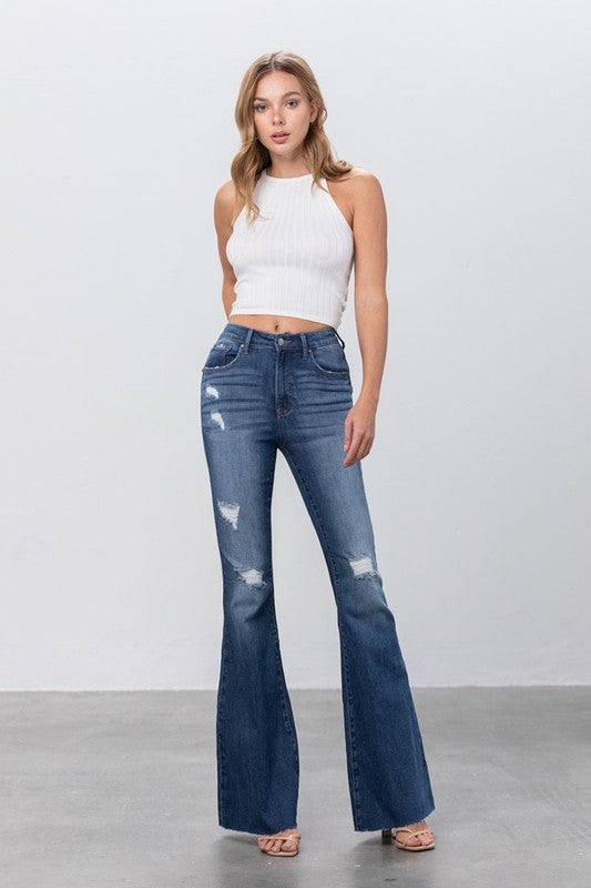 Madison Mid Rise Dark Wash Flare Jeans