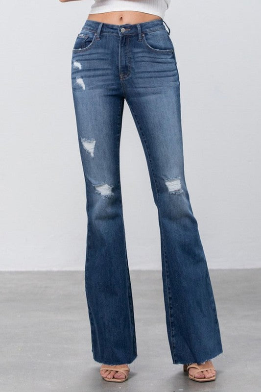 Madison Mid Rise Dark Wash Flare Jeans