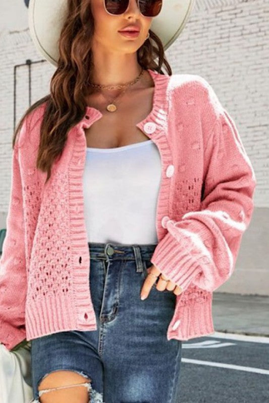 Emry Pompom Puff Sleeve Cardigan