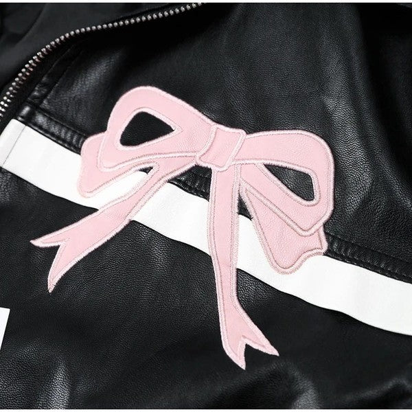 Alabama Faux Leather Bow Biker Jacket