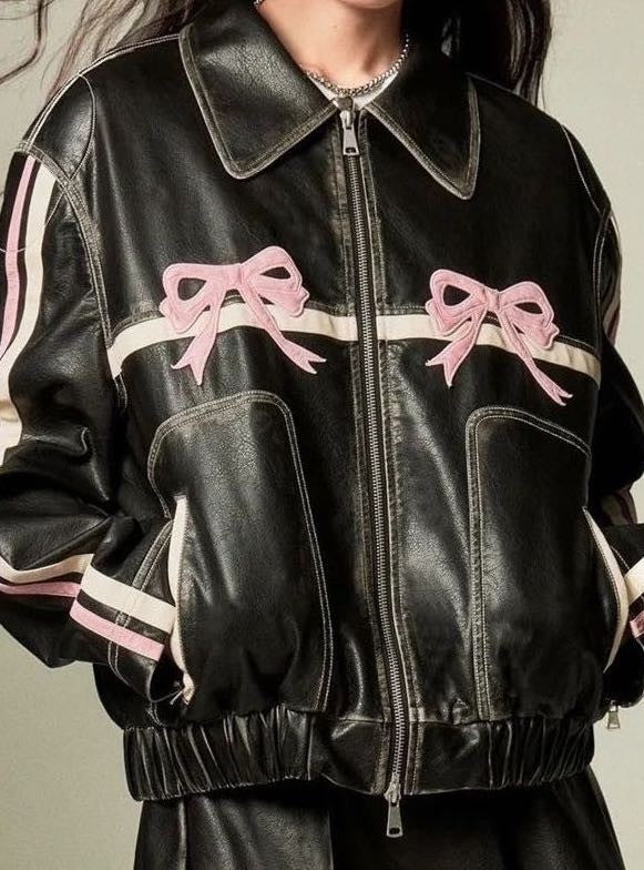 Alabama Faux Leather Bow Biker Jacket
