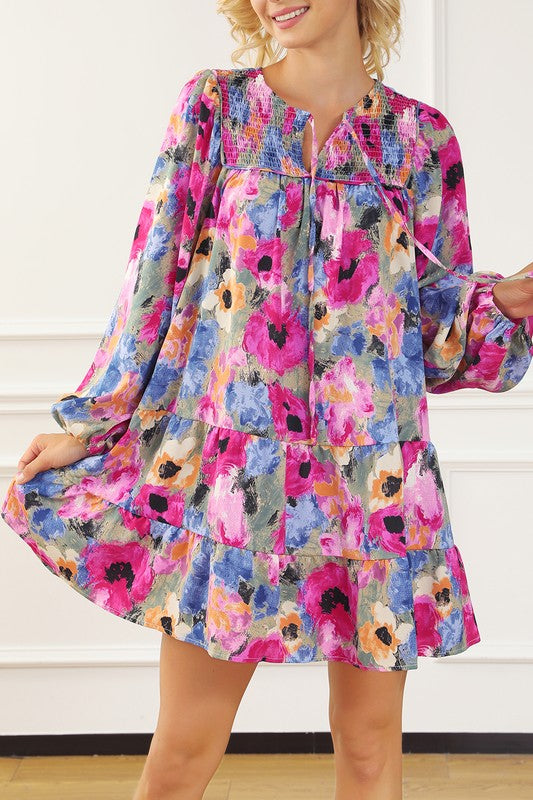 Delilah Floral Bubble Sleeve Dress