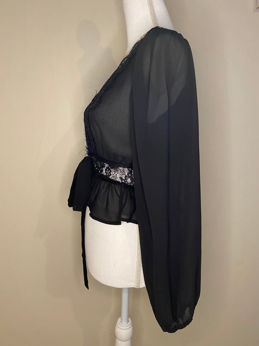 Brenda Sheer Long Sleeve Blouse: Black