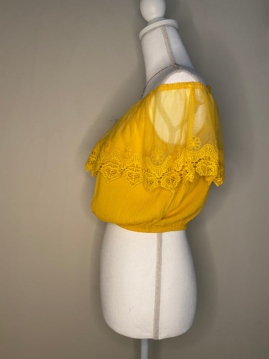 Adri Lace Off Shoulder Top: Yellow