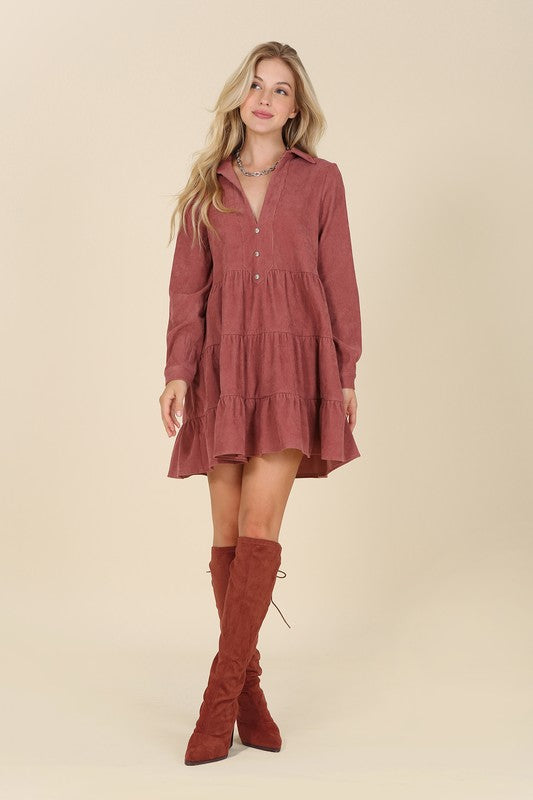 Grace Corduroy Tiered Dress