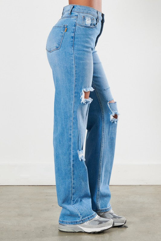 Queen Distressed Wide Leg Jeans