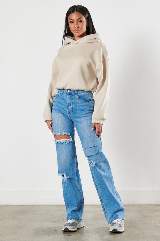 Queen Distressed Wide Leg Jeans