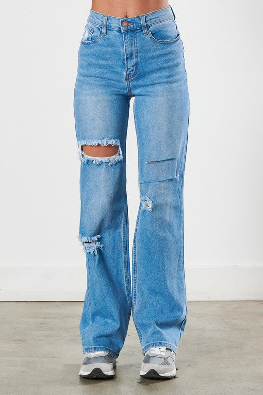 Queen Distressed Wide Leg Jeans