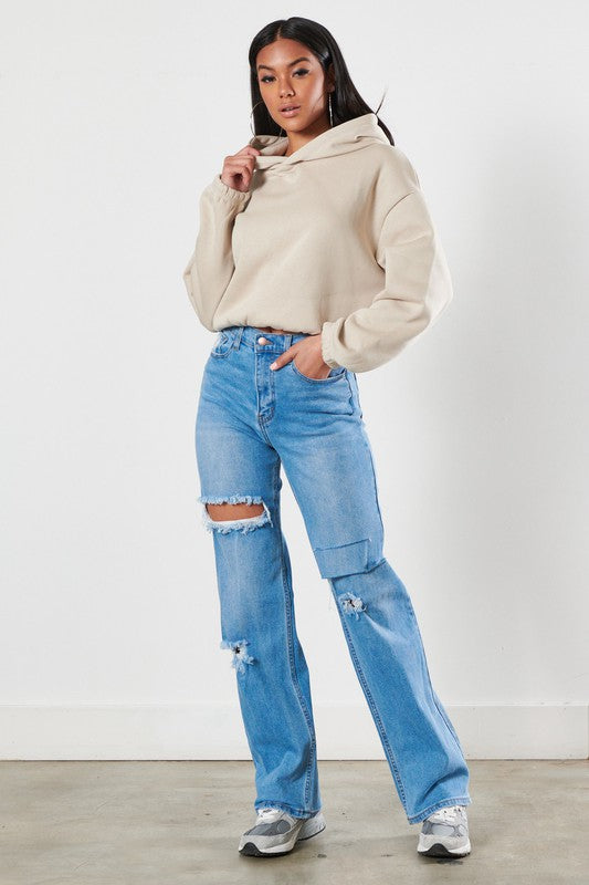 Queen Distressed Wide Leg Jeans