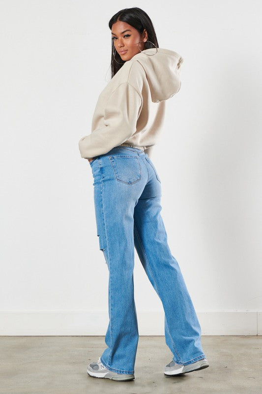 Queen Distressed Wide Leg Jeans