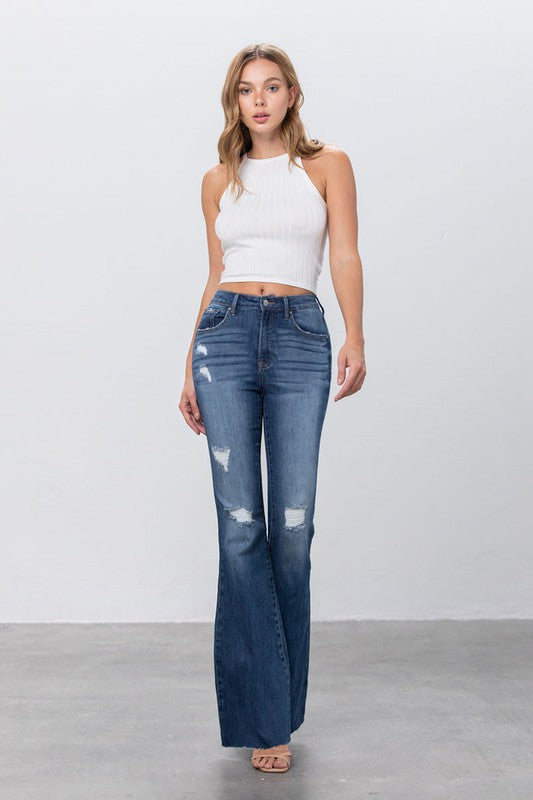 Madison Mid Rise Dark Wash Flare Jeans