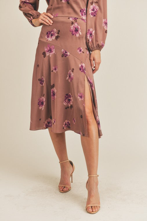 Sandy Side Slit Floral Print Skirt