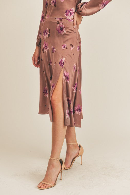 Sandy Side Slit Floral Print Skirt