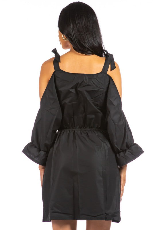 Shelby Open Shoulder Fashion Dress: Black