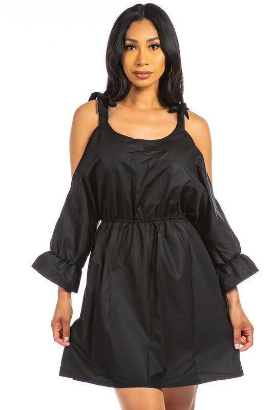 Shelby Open Shoulder Fashion Dress: Black