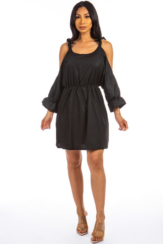 Shelby Open Shoulder Fashion Dress: Black