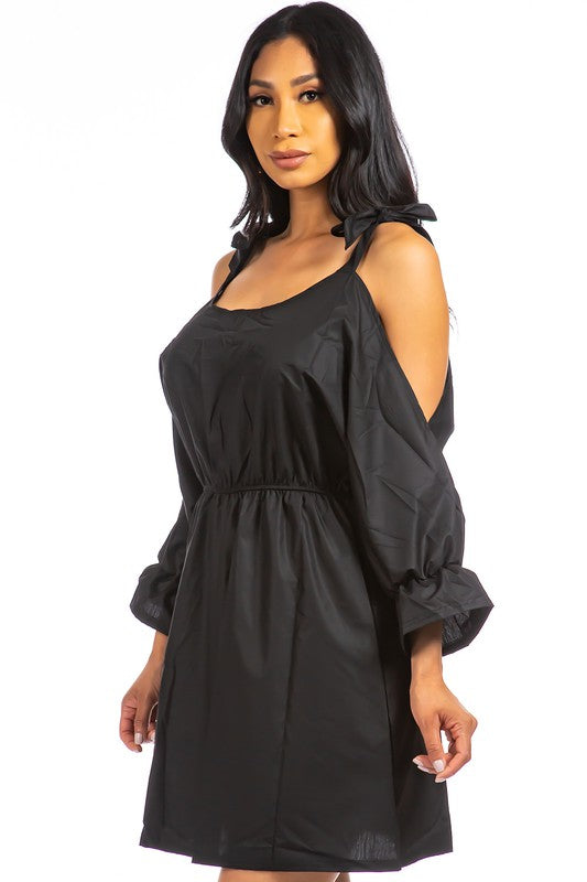 Shelby Open Shoulder Fashion Dress: Black