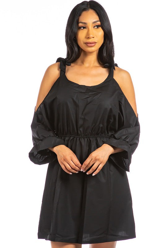 Shelby Open Shoulder Fashion Dress: Black