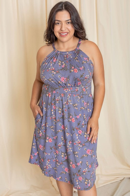 Patricia Floral Halter Top Midi Dress (Plus)