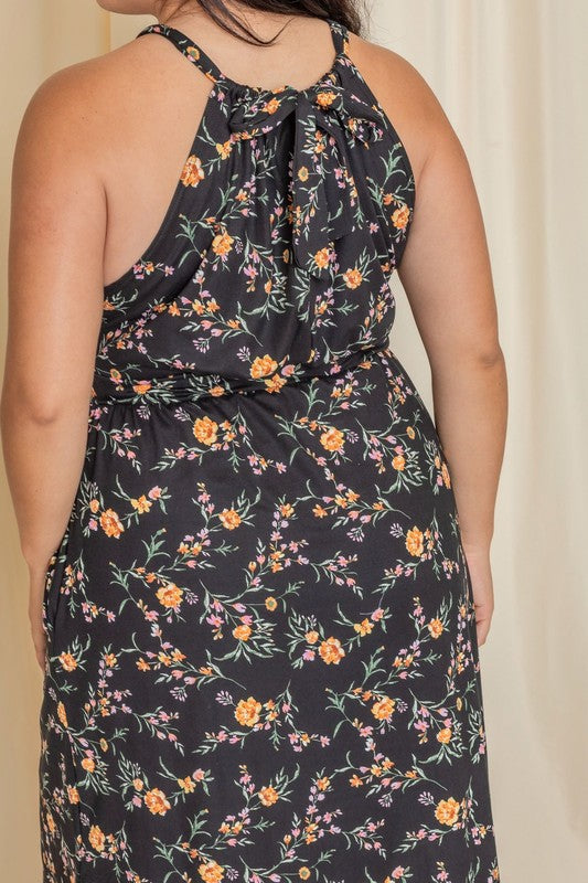 Patricia Floral Halter Top Midi Dress (Plus)