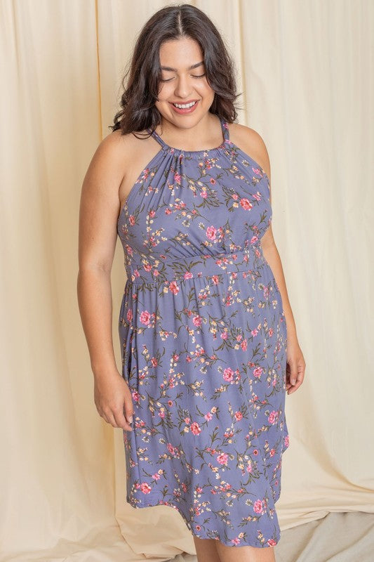 Patricia Floral Halter Top Midi Dress (Plus)