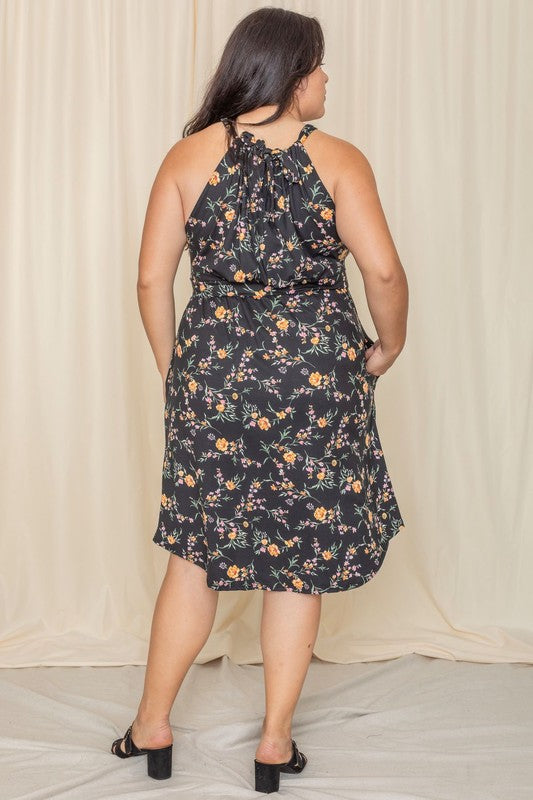 Patricia Floral Halter Top Midi Dress (Plus)