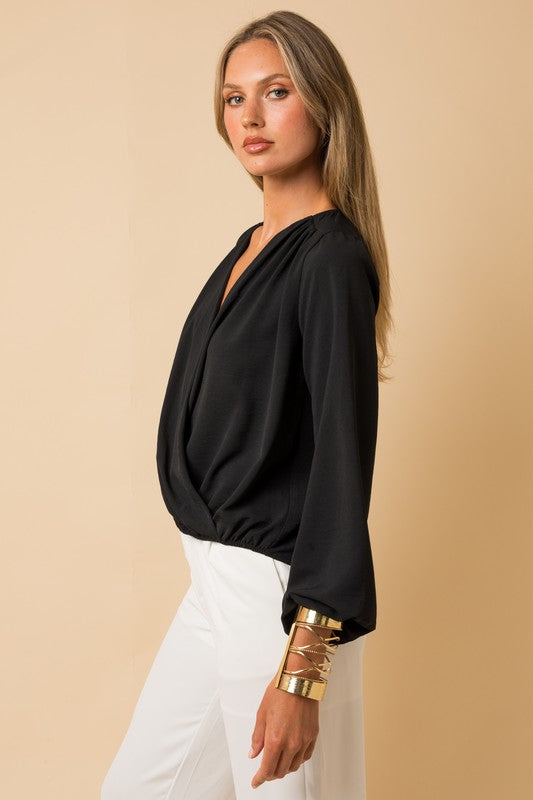 Lacey L/S Surplice Shoulder Shirring Top