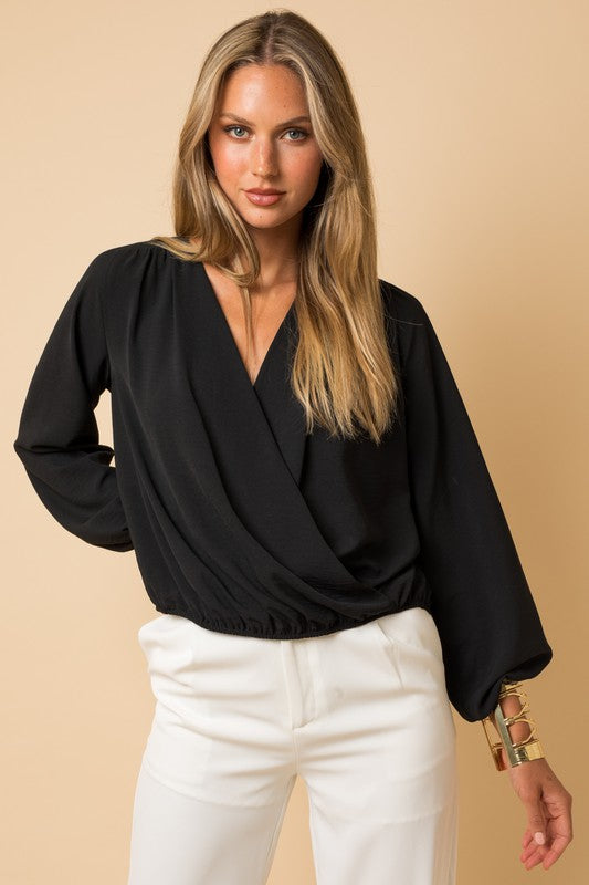 Lacey L/S Surplice Shoulder Shirring Top