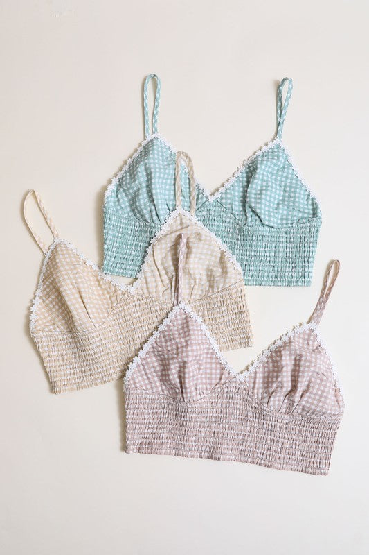 Pamela Gingham Smocked Bralette (Plus)