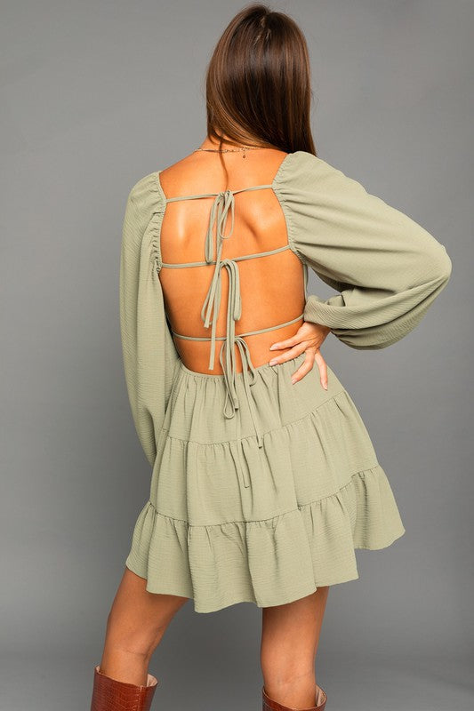 Lola Long Sleeve Open Back Dress