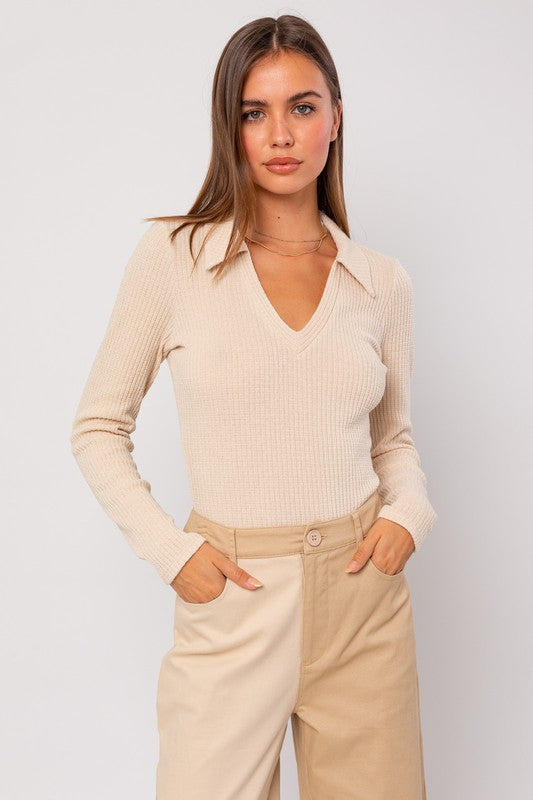 Lydia Long Sleeve Collared Bodysuit