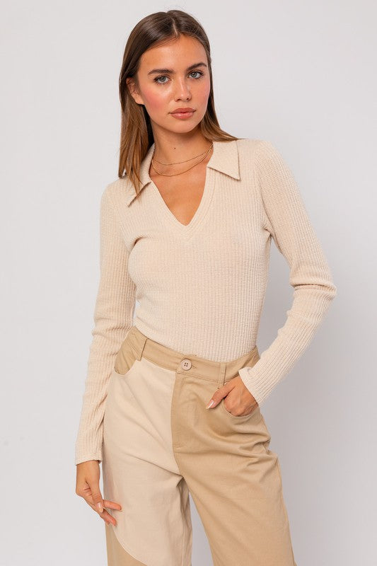 Lydia Long Sleeve Collared Bodysuit