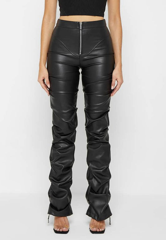 Selena Pu Leather Pants: Black