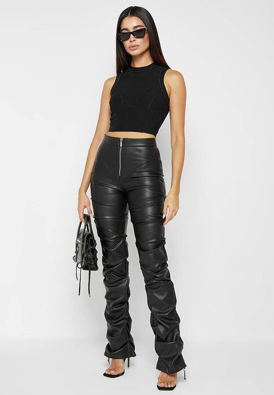 Selena Pu Leather Pants: Black