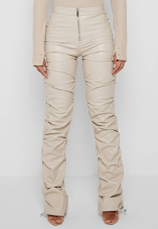 Selena Pu Leather Pants: Cream