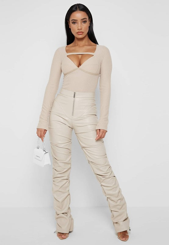 Selena Pu Leather Pants: Cream