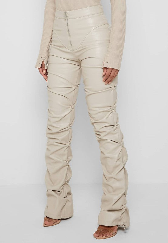 Selena Pu Leather Pants: Cream