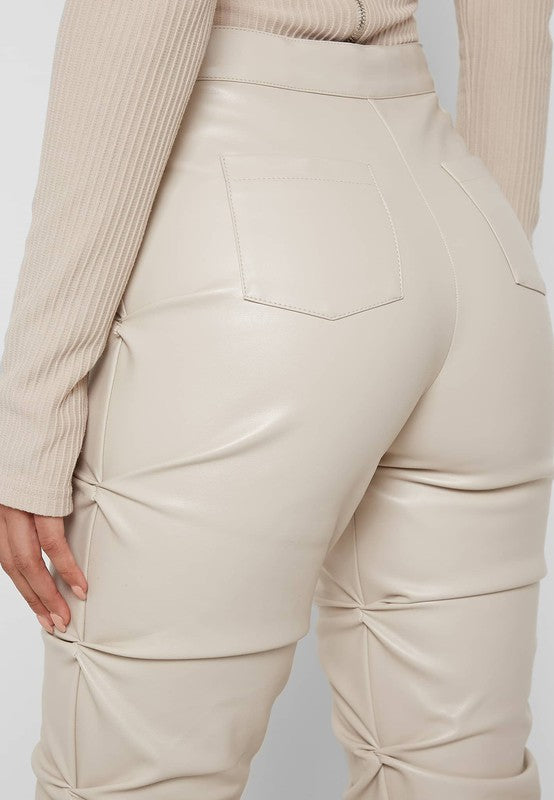 Selena Pu Leather Pants: Cream