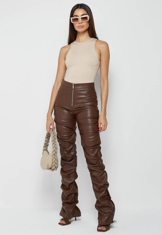 Selena Pu Leather Pants: Brown