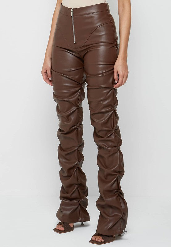 Selena Pu Leather Pants: Brown