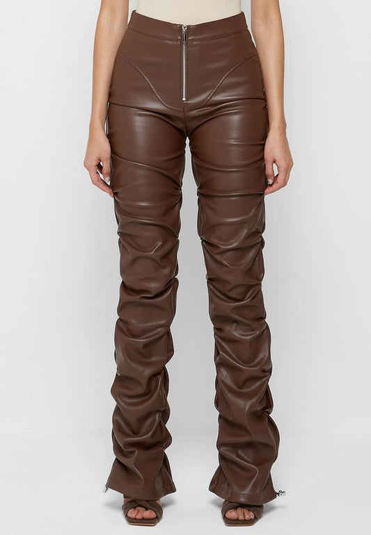 Selena Pu Leather Pants: Brown