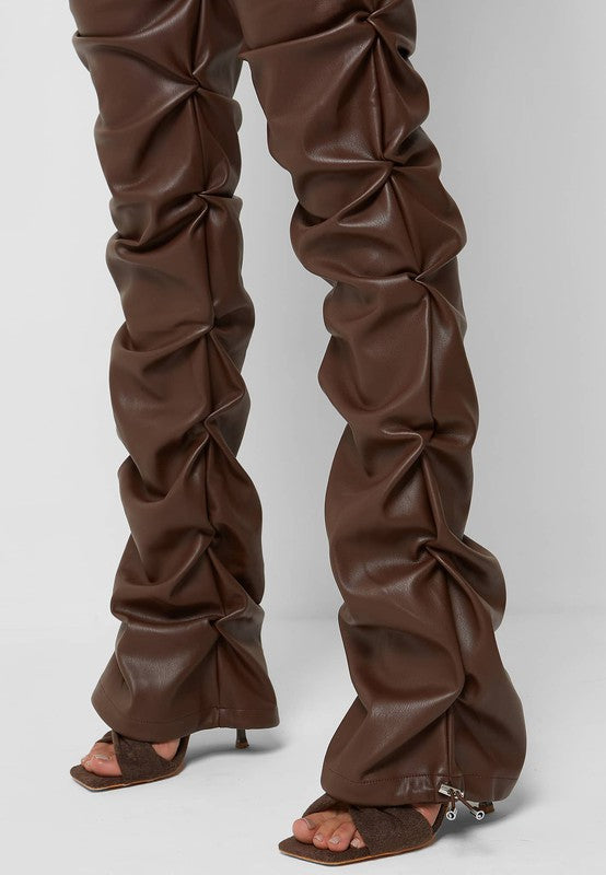 Selena Pu Leather Pants: Brown