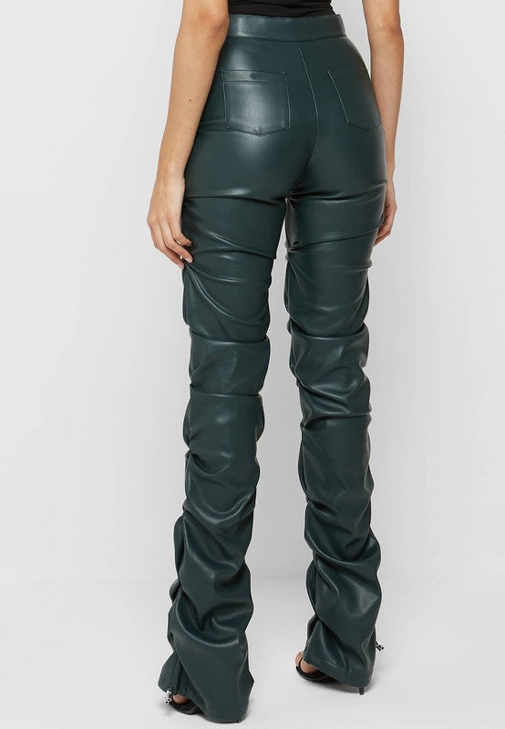 Selena Pu Leather Pants: Olive