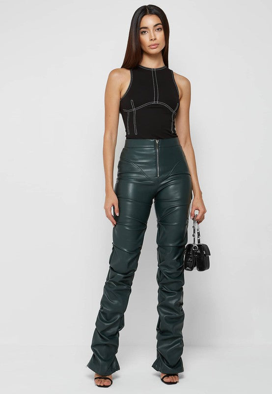 Selena Pu Leather Pants: Olive