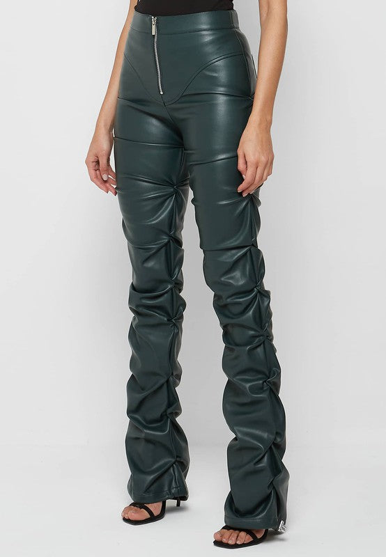 Selena Pu Leather Pants: Olive