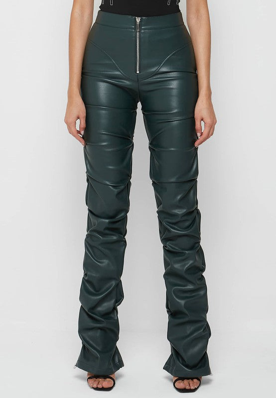 Selena Pu Leather Pants: Olive