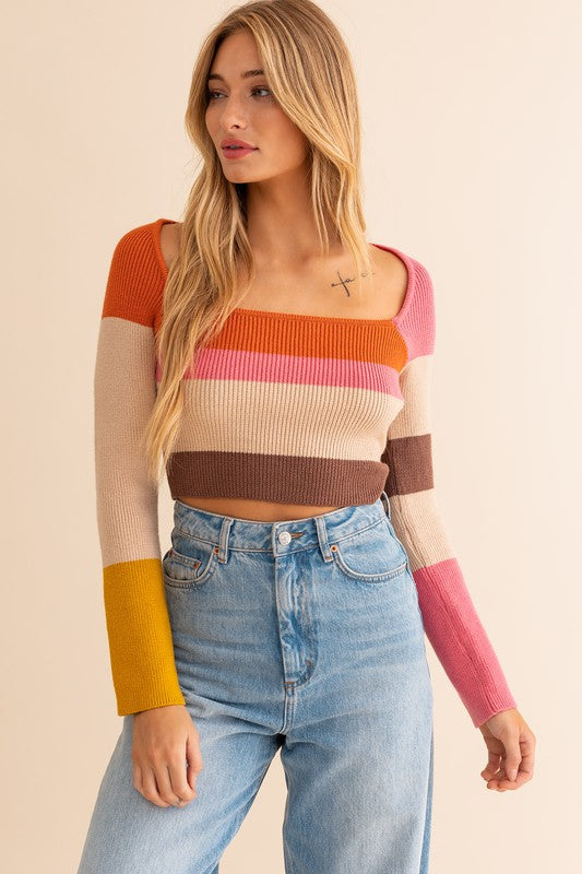 Leena Long Sleeve Color Block Stripe Knit Top