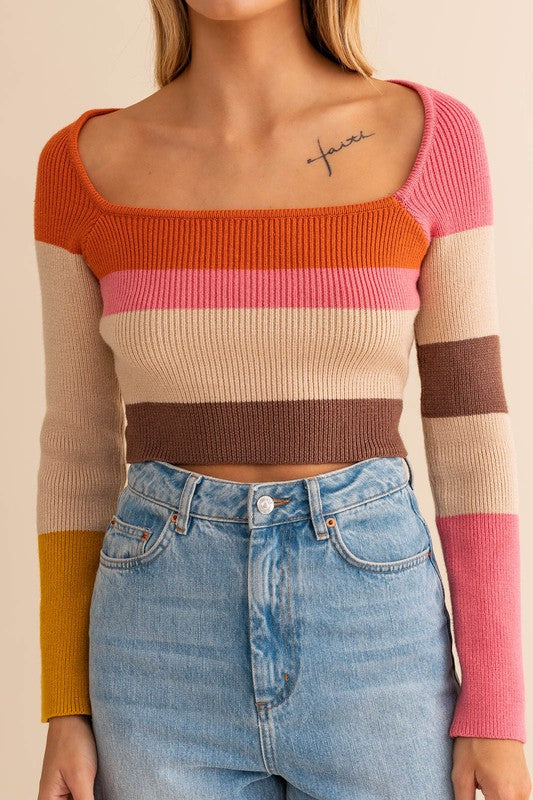 Leena Long Sleeve Color Block Stripe Knit Top