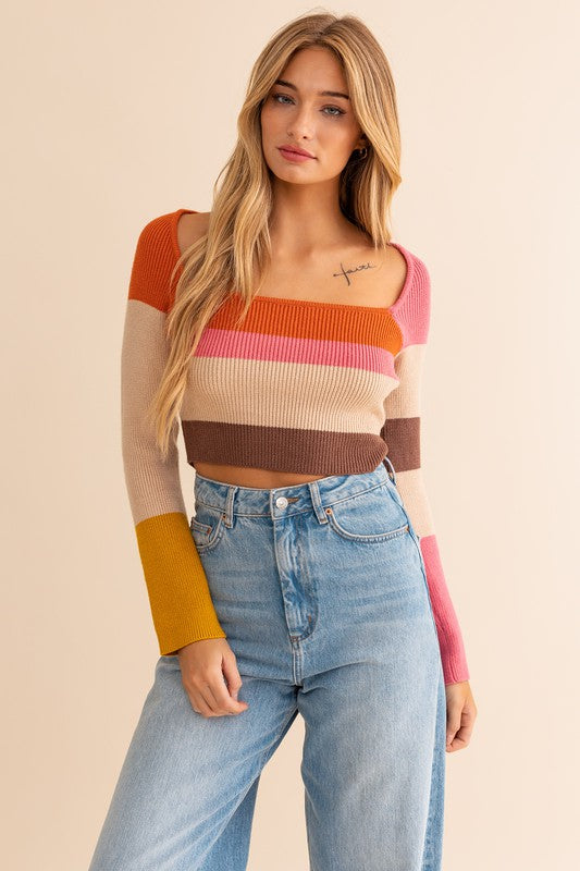 Leena Long Sleeve Color Block Stripe Knit Top