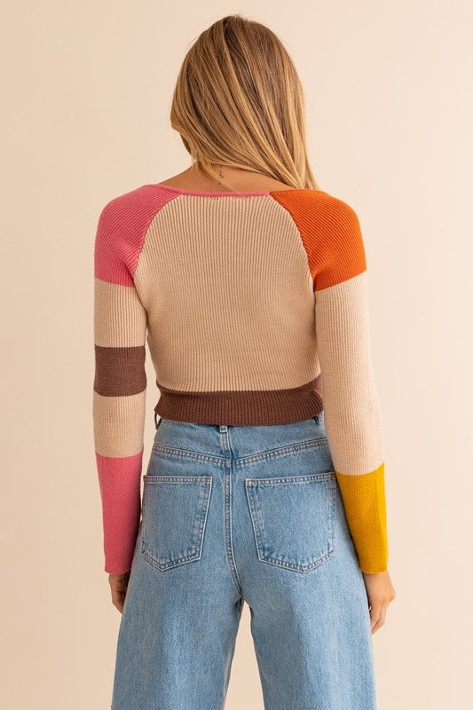 Leena Long Sleeve Color Block Stripe Knit Top